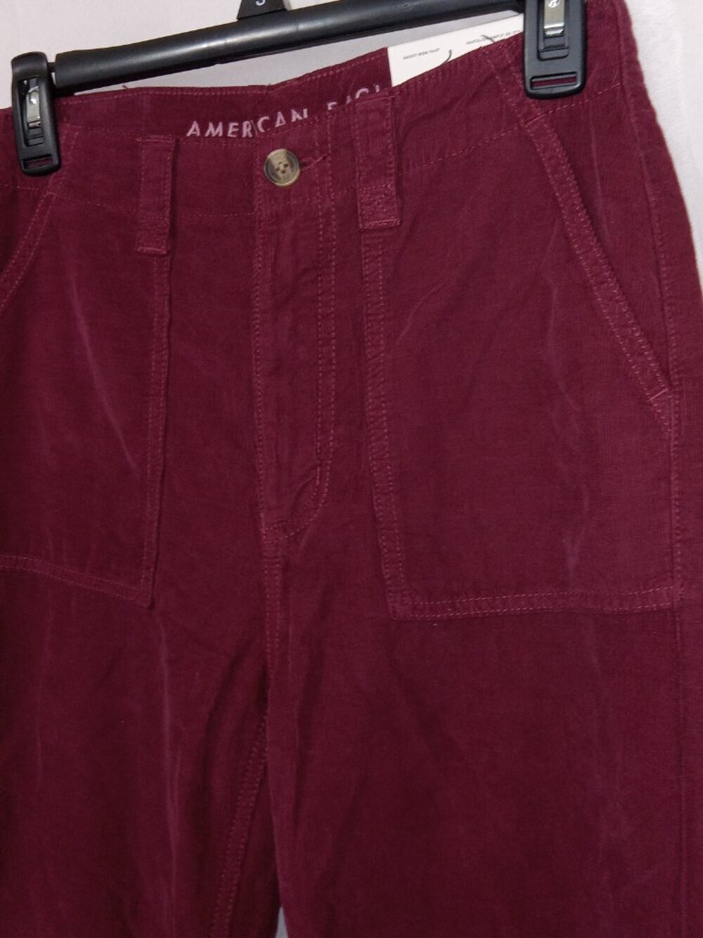 American Eagle Baggy Mom Corduroy Pants High Rise Maroon Red Sz 0 NWT - Picture 3 of 14